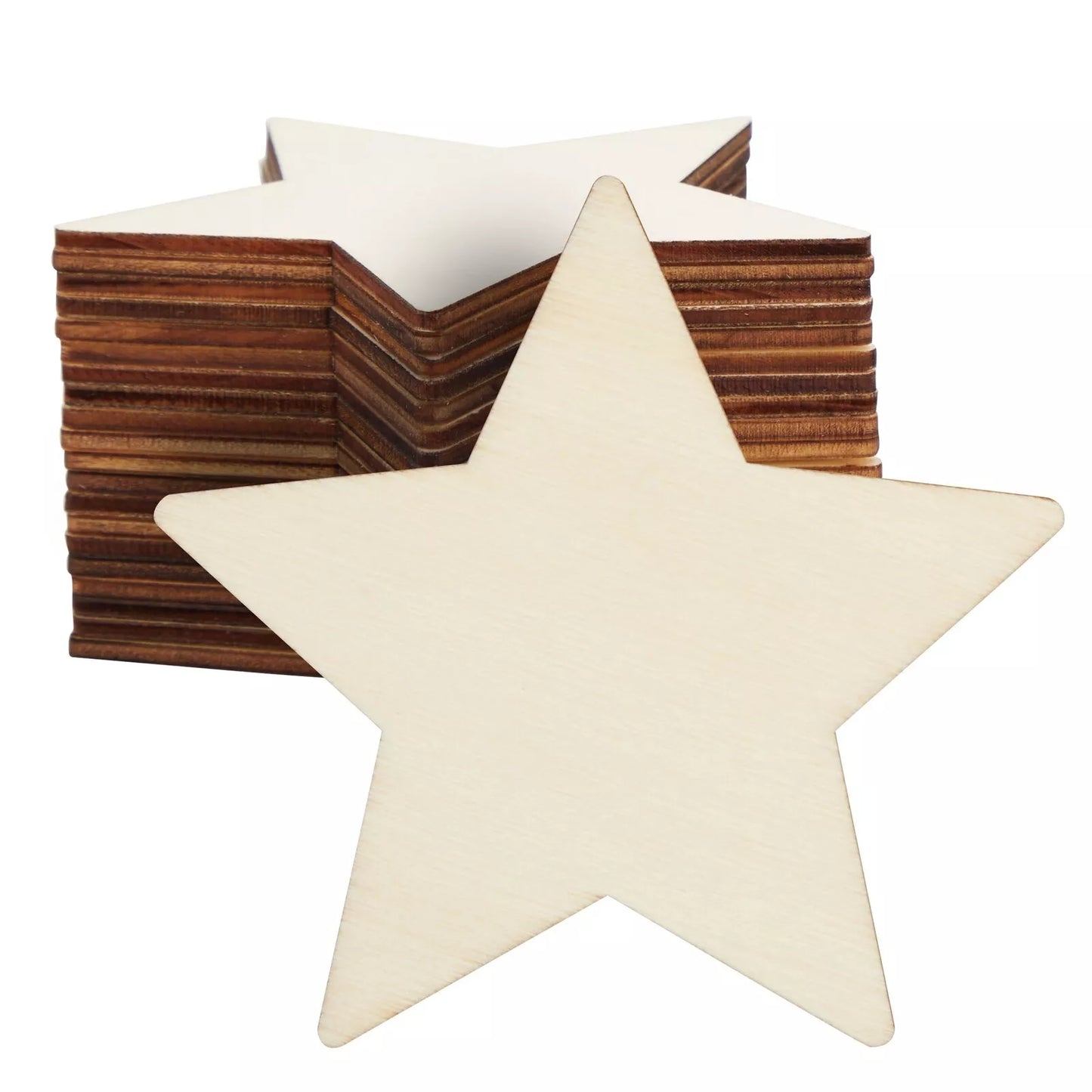 24-Pack Unfinished Wood Star Cutouts, 3.8 Inch