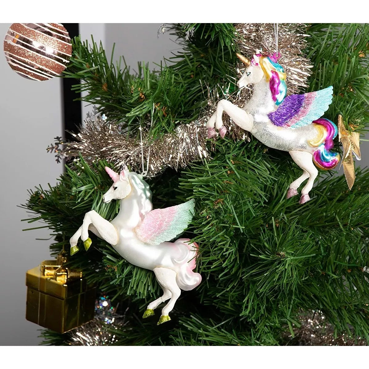 2-Pack Rainbow Glitter Unicorn Ornaments