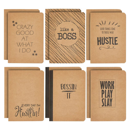 12 Pack Inspirational Kraft Journals - Lined Motivational Notebooks, 4 x 5.75 in