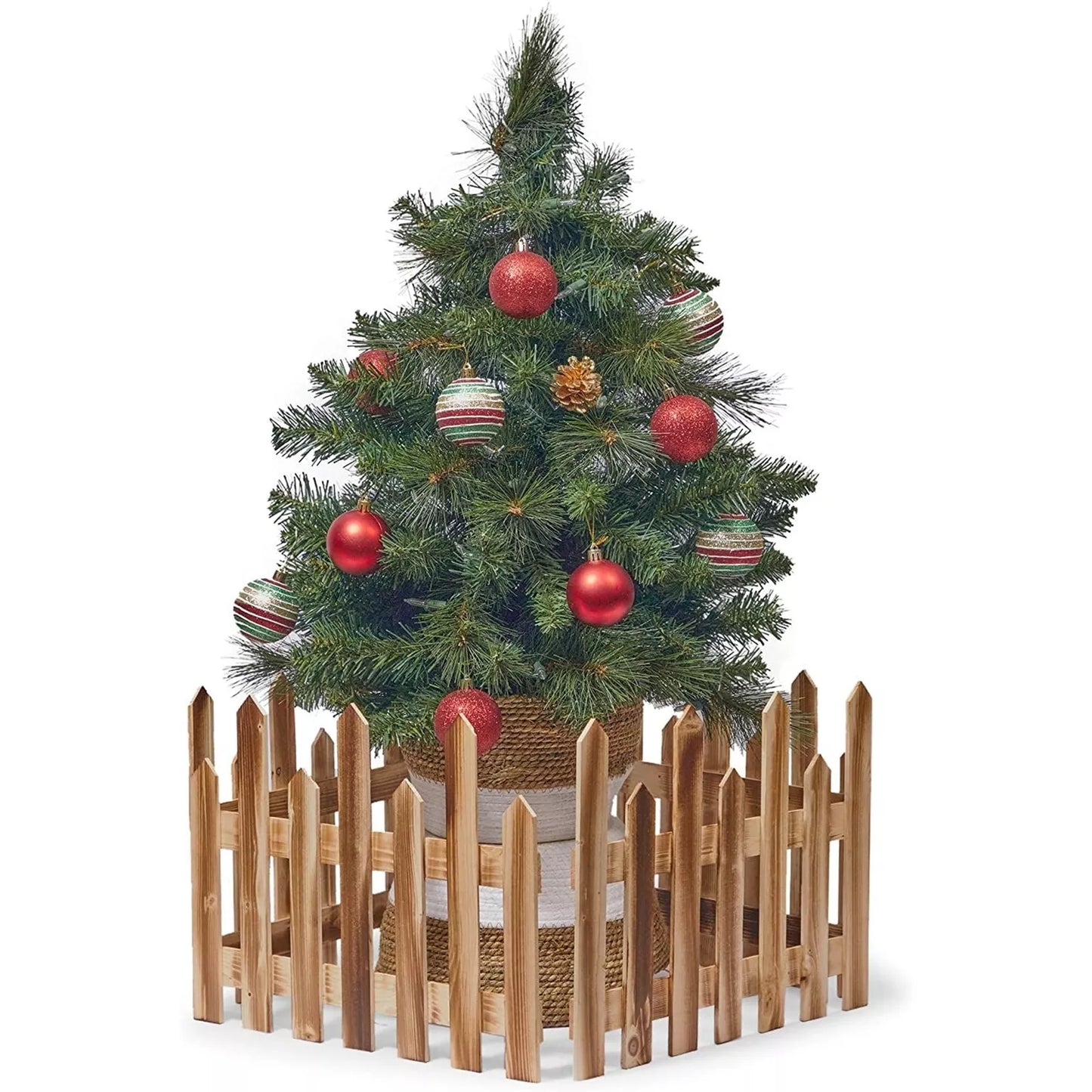 2-Pack Mini Wooden Picket Fence for Christmas Tree