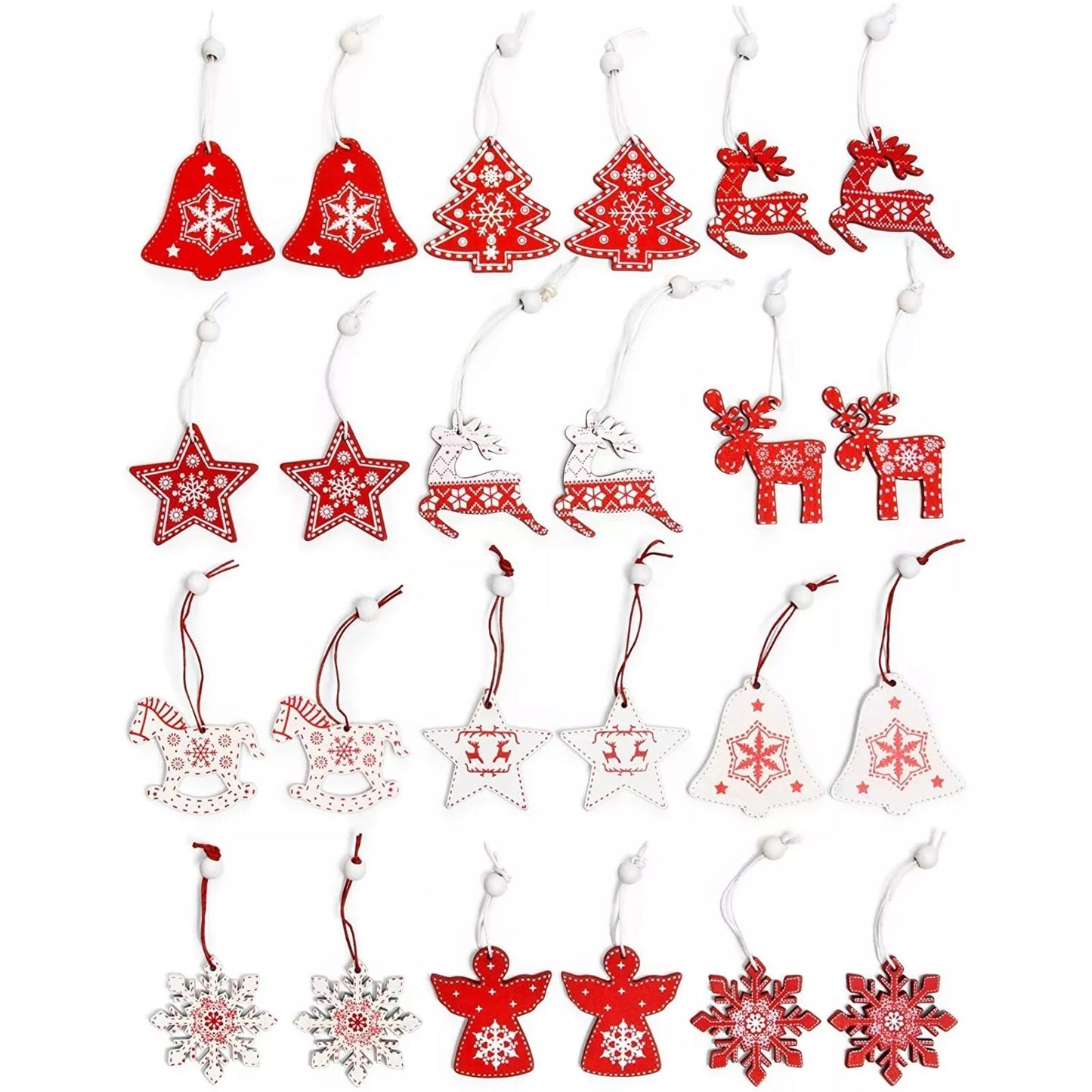 24-Pack Wooden Snowflake Christmas Ornaments