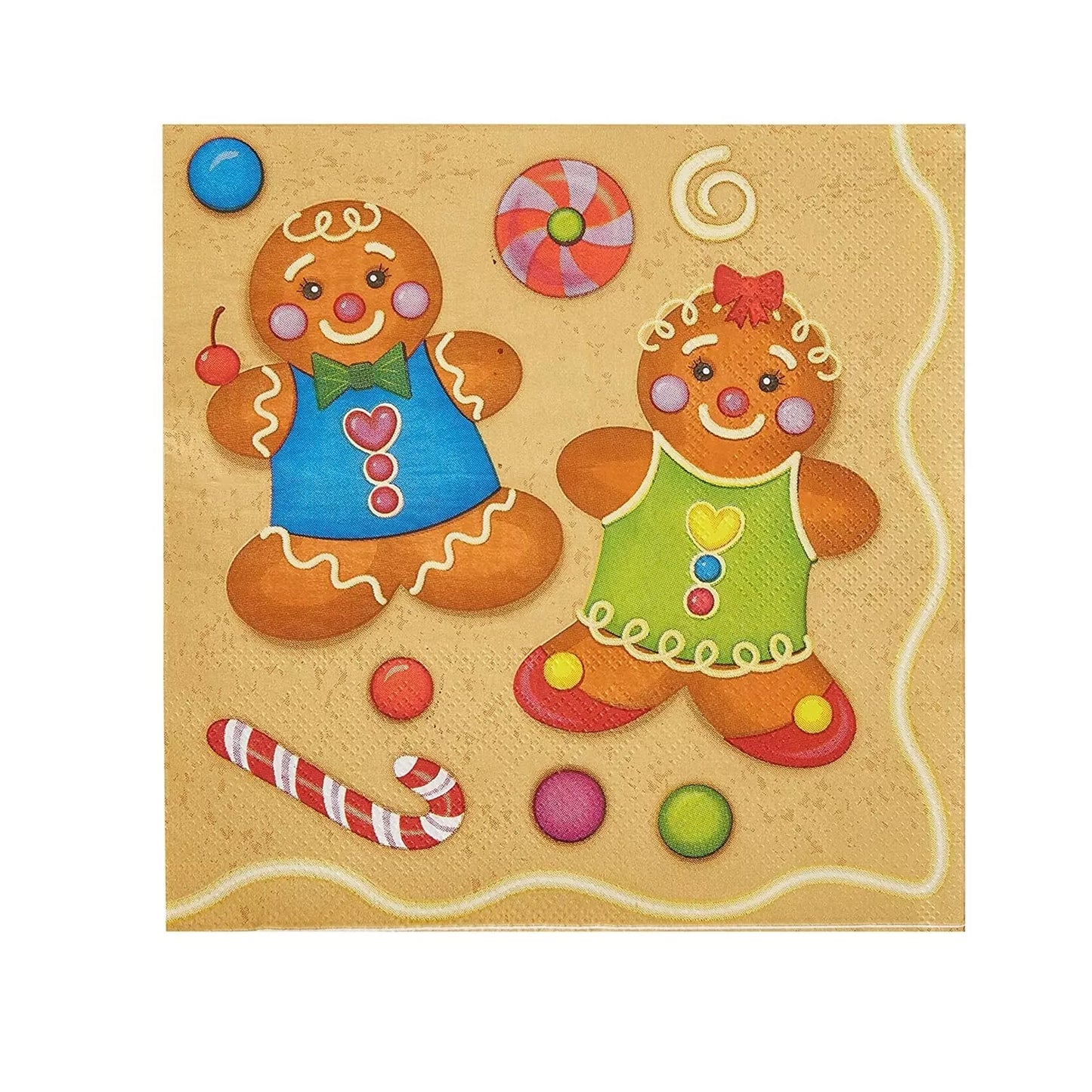 100 Christmas Napkins, 6.5x6.5", Gingerbread Design