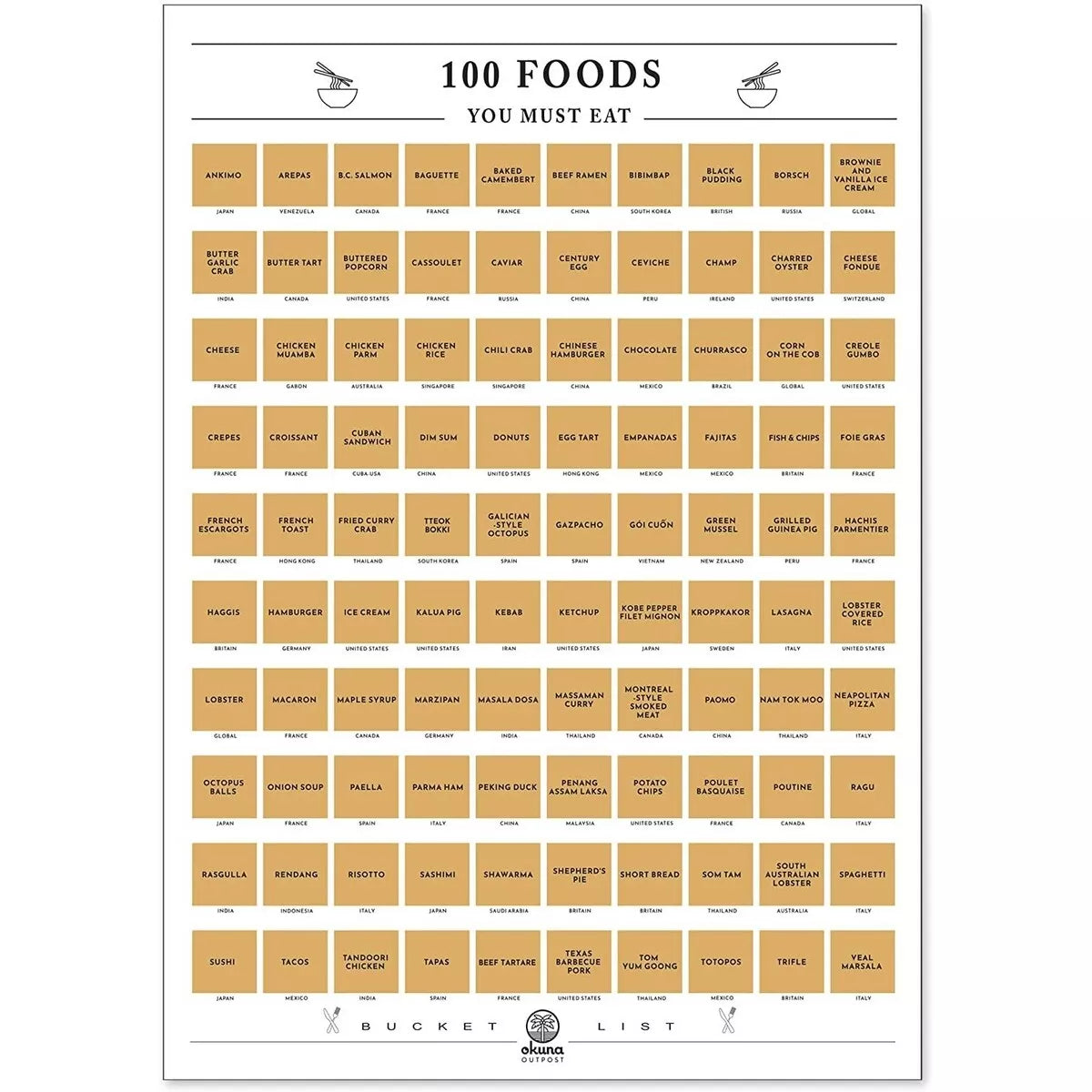 100 Foods to Eat Scratch-Off Poster