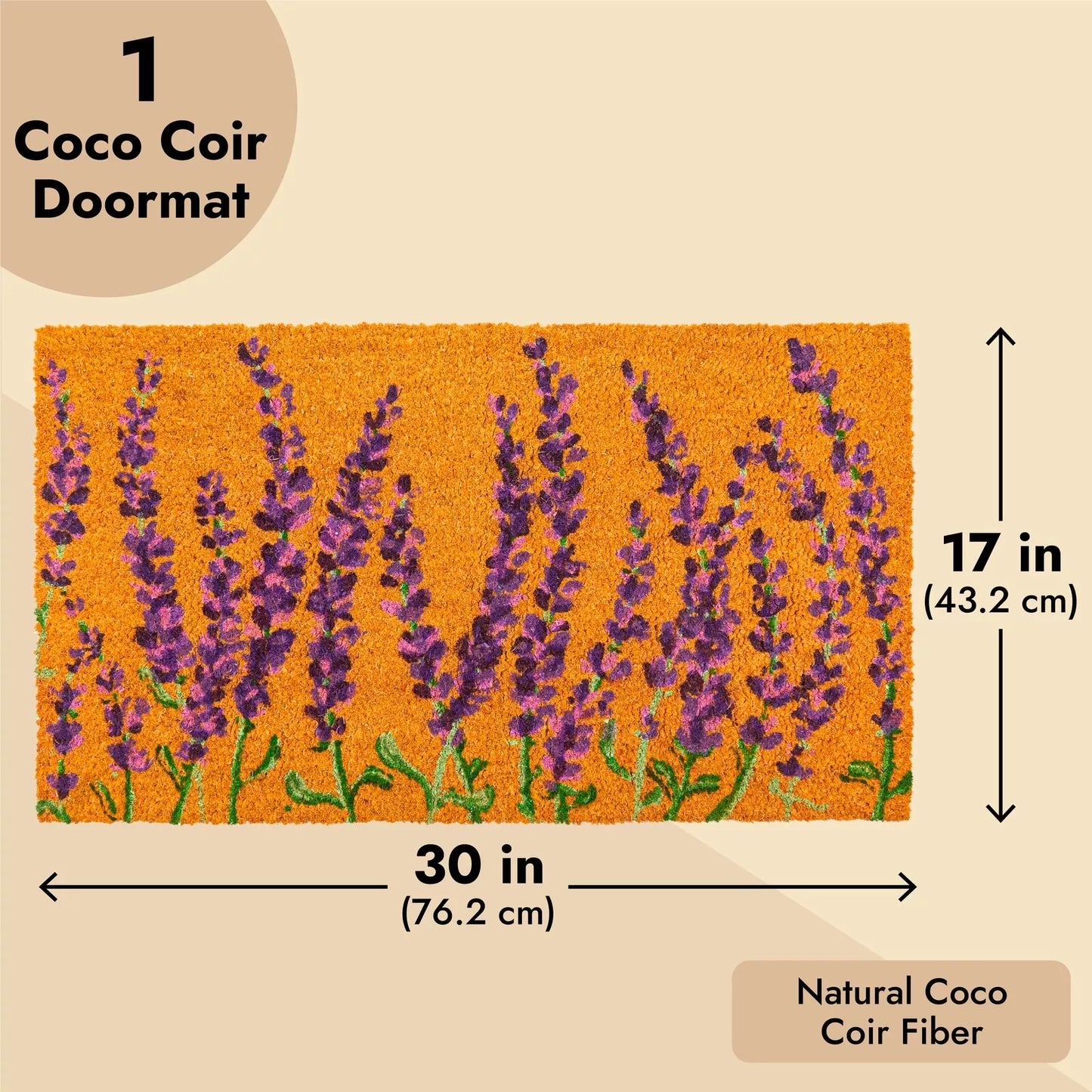 Floral Spring Coir Door Mat, Lavender Flower