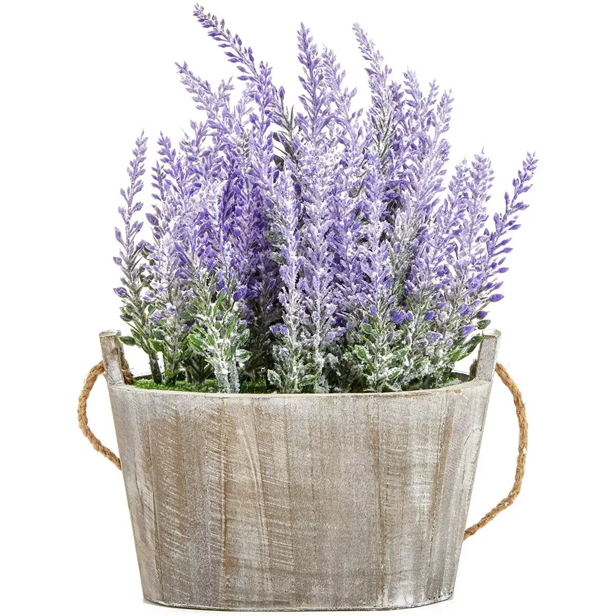 Artificial Lavender Plant in Rustic Wooden Box