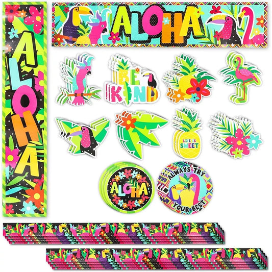 Tropical Classroom Bulletin Board Cutouts, Colorful Chalkboard Borders (40 Pcss)