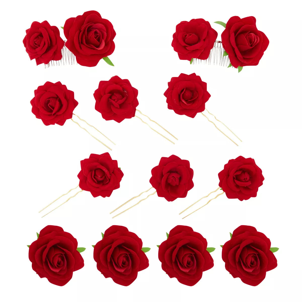 12-Pack Red Flower Hair Clips, 4 Inch Rose Design