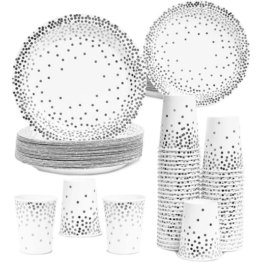 150-Piece Silver Party Supplies - Serves 50