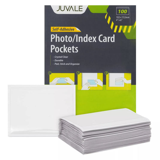 100 Pack Self-Adhesive 4x6 Index Card Sleeves