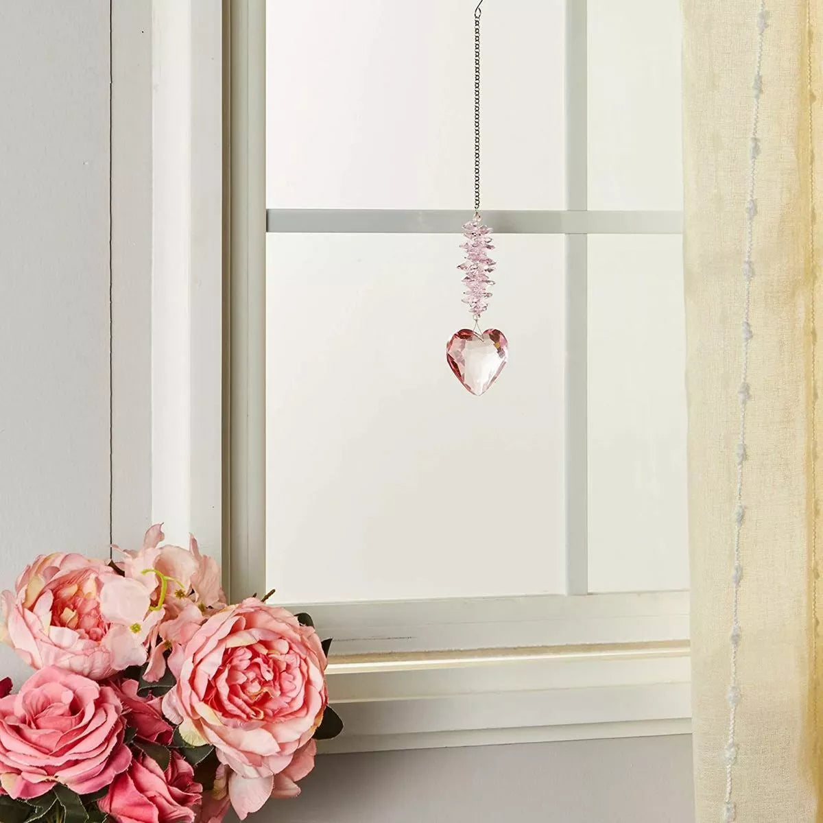 Pink Heart Crystal Suncatcher Prism for Window