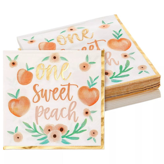 50 Pack Sweet Peach Paper Napkins for Baby Shower, Birthday Party Supplies