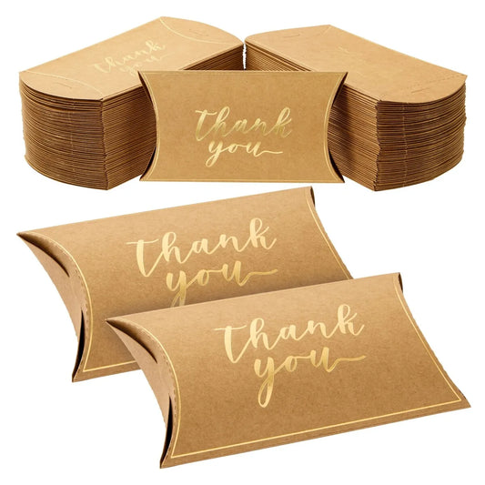 100 Pack Kraft Pillow Boxes - 5.2 x 3.2", for Gifts, Birthday, Wedding, Thank You