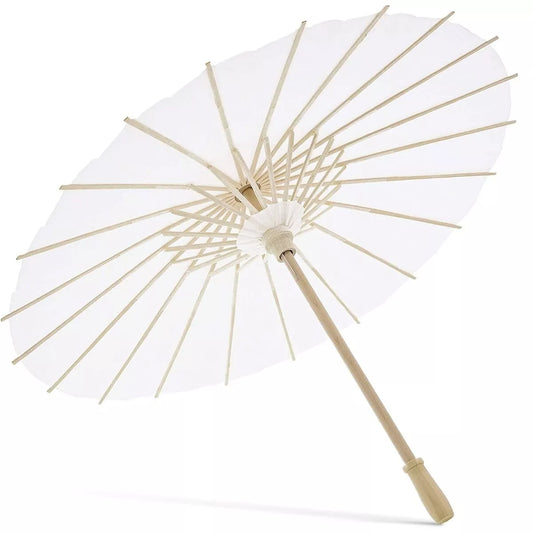 12-Pack White Paper Umbrella Parasols - 15.5" Dia