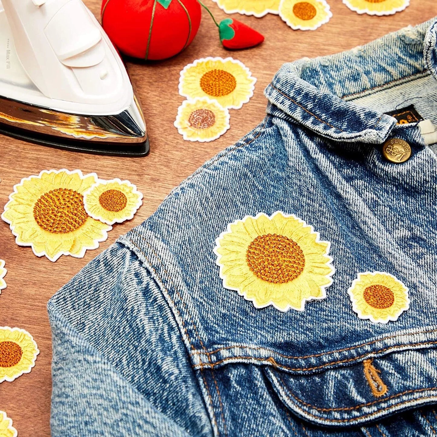 18 Pieces in 3 Sizes Iron-On Sunflower Patches