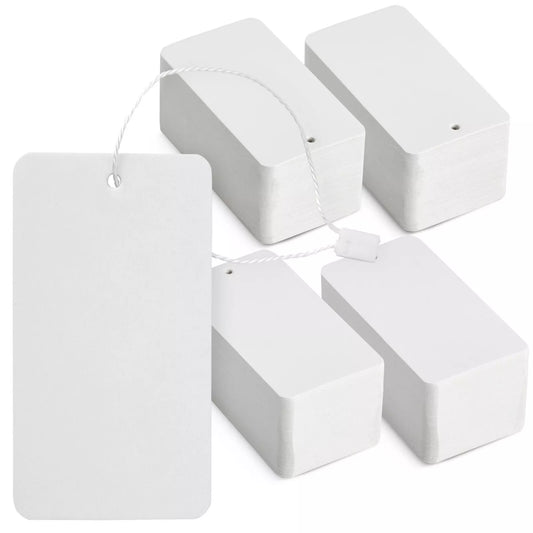 500 Pack Hang Tags With String Attached for Retail, Gift Bags, White, 3.5 x 2 In