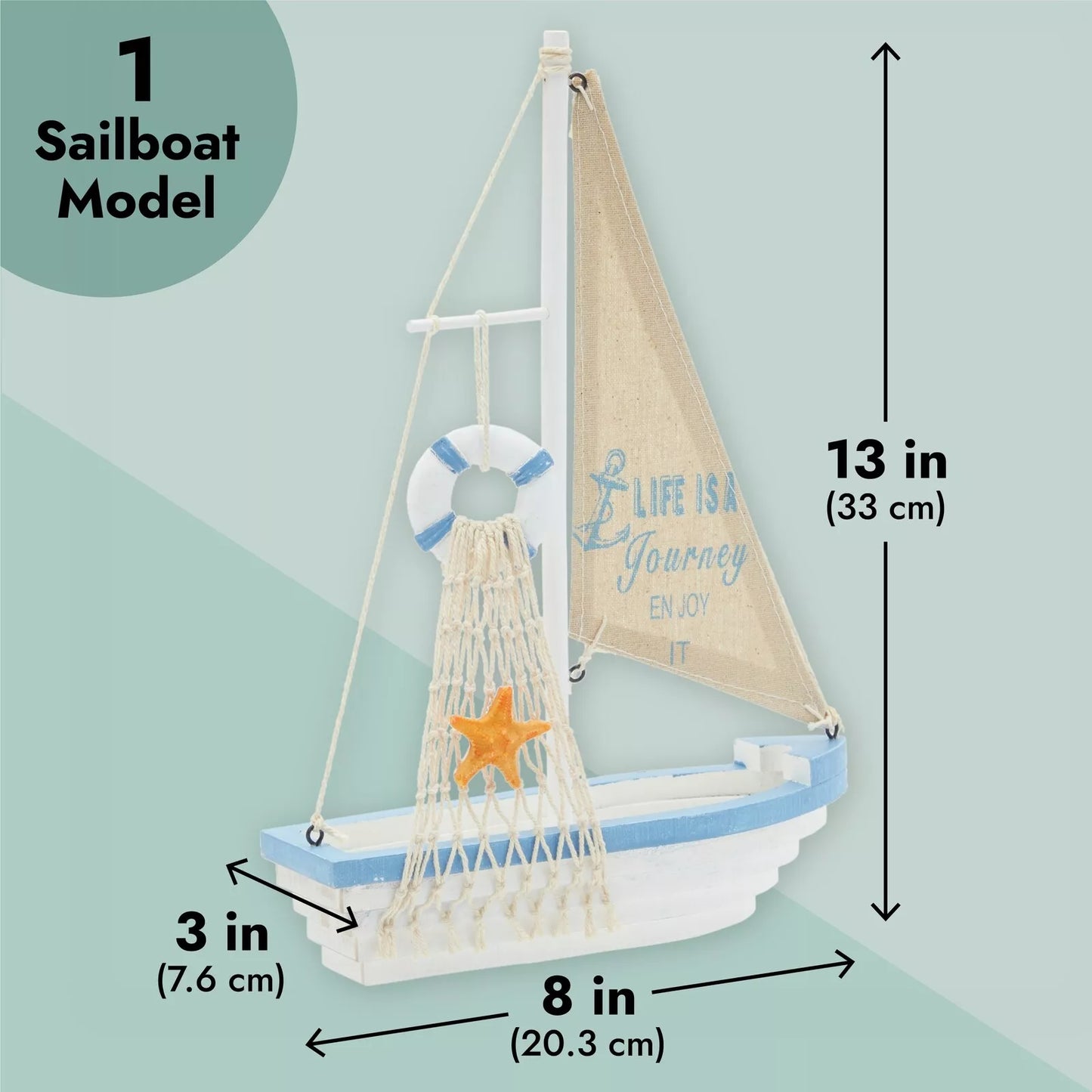 Wooden Sailboat Model 13x8x3-Inch for Nautical Bathroom