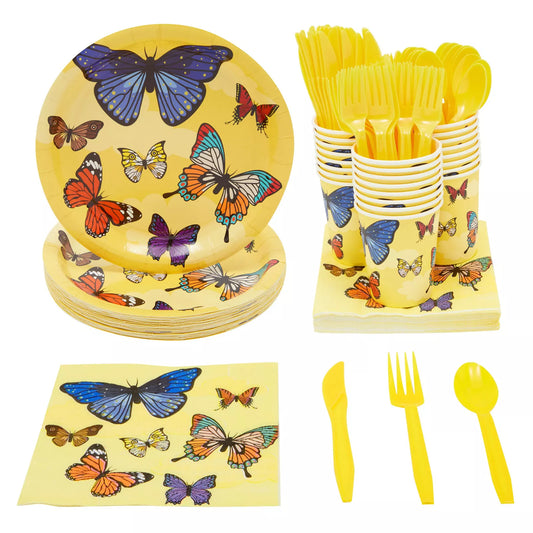 144 Pc Dinnerware Set, Butterfly Birthday Party Supplies, Serves 24