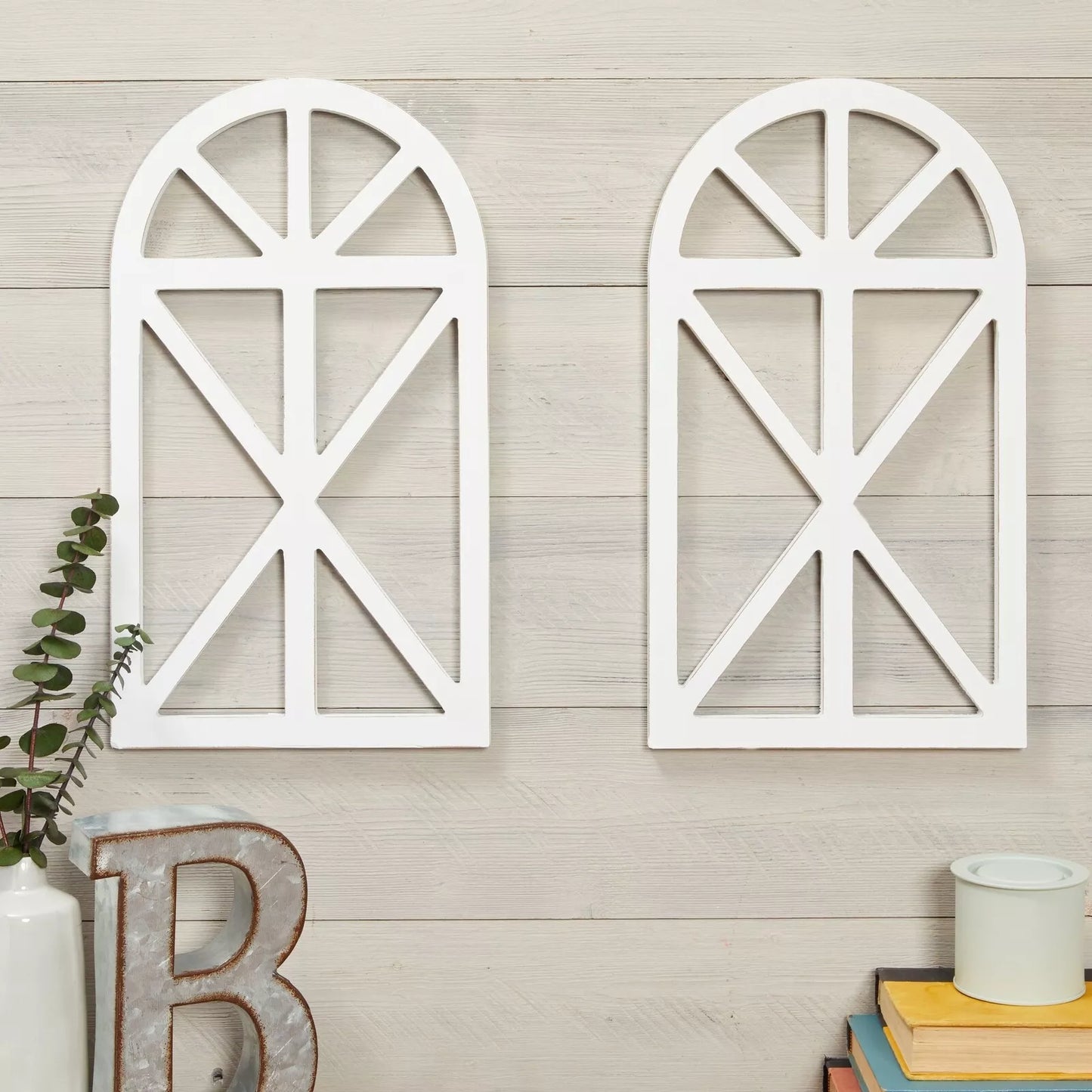 2-Pack Rustic Wood Arch Wall Decor, Hanging Window Frames