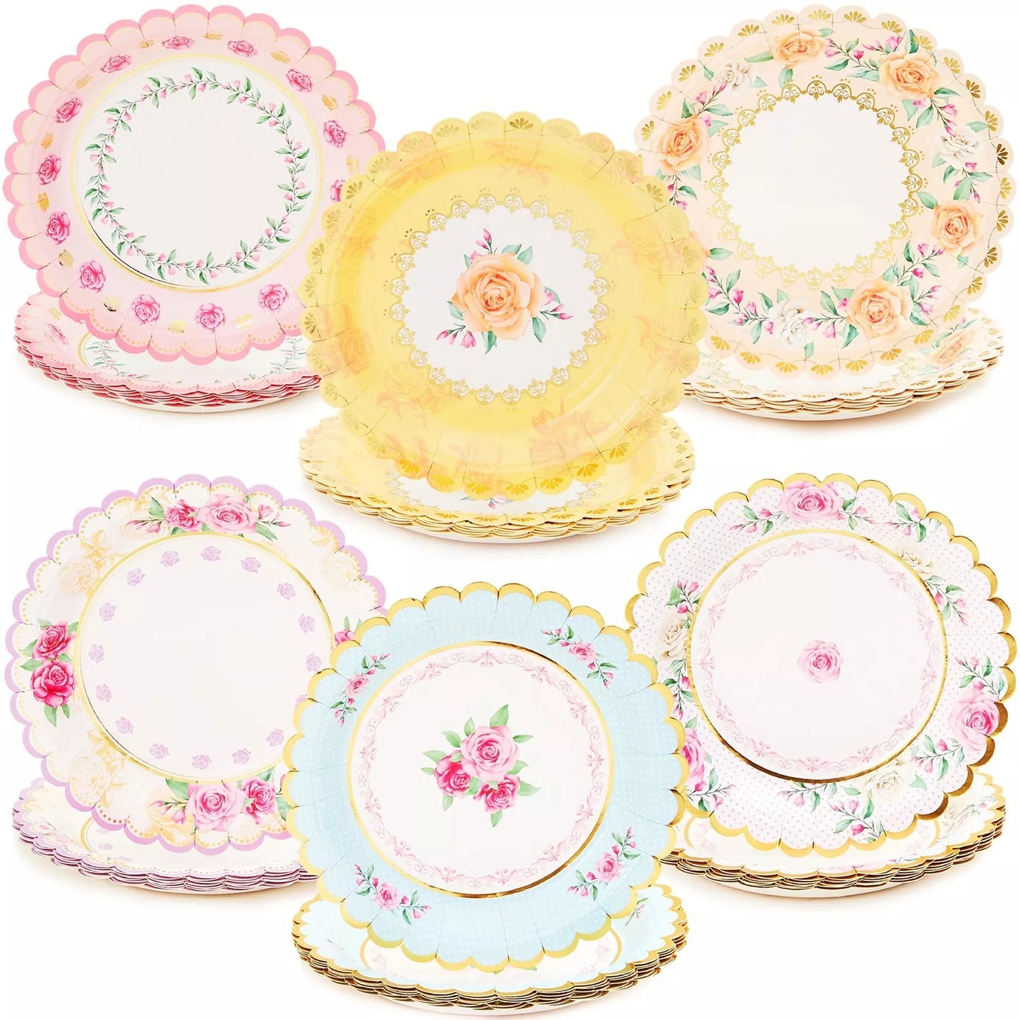 48 Floral Paper Plates Vintage Tea Party Supplies Wedding Bridal Baby Shower 7in