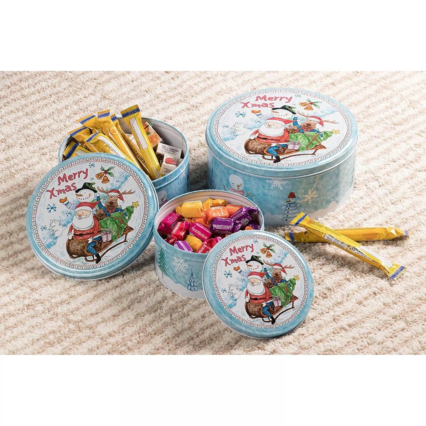 Set of 3 Christmas Nesting Cake Tins, Cookie Food Storage