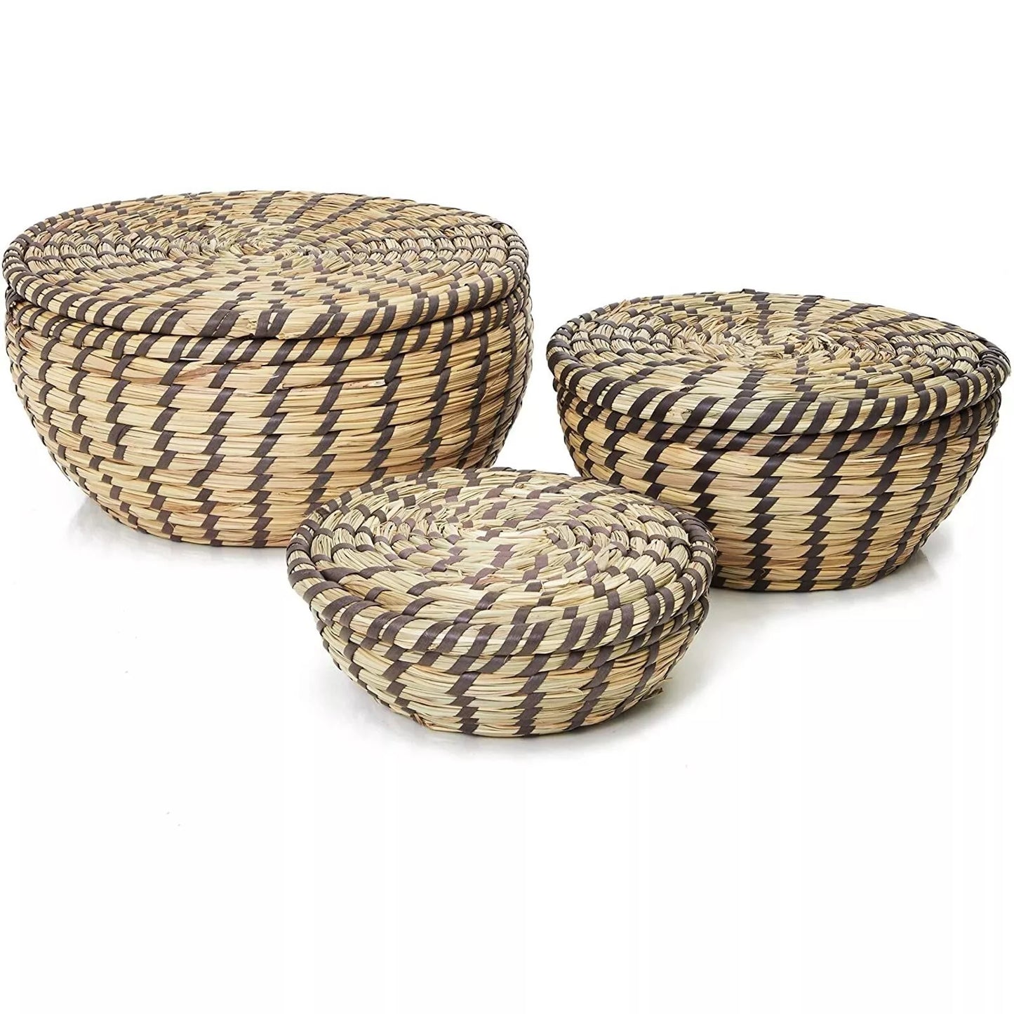 Decorative Seagrass Storage Baskets Round Woven, 3 Sizes