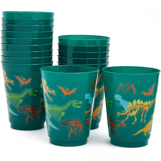 16 Pack Plastic Dinosaur Cups, Dino Party Favors for Birthday Supplies (16 oz)