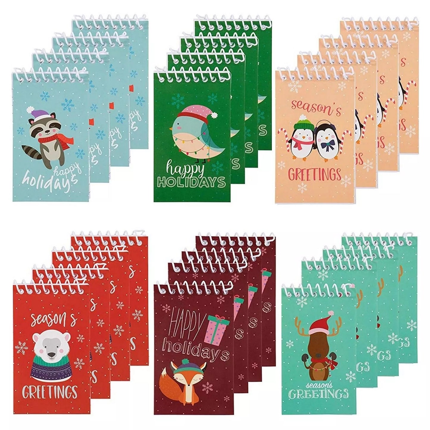 24 Pack Christmas Notepad Set - Holiday Animal Designs, 3 x 5 in