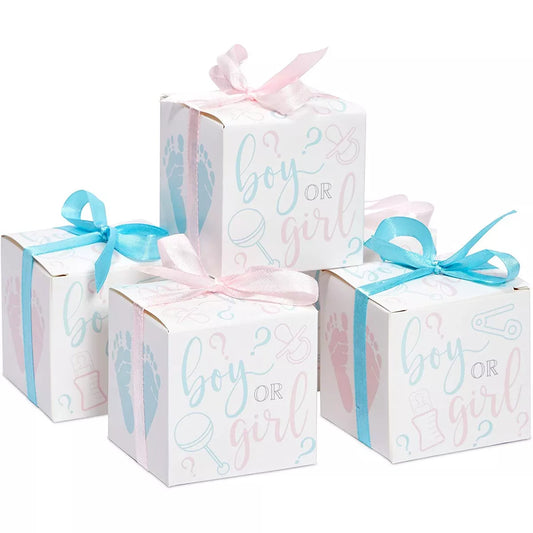 Boy or Girl Gender Reveal Party Favor Boxes with Ribbons (50 Pack)