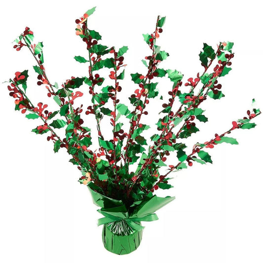 6-Pack Balloon Weights, Green and Red Holly