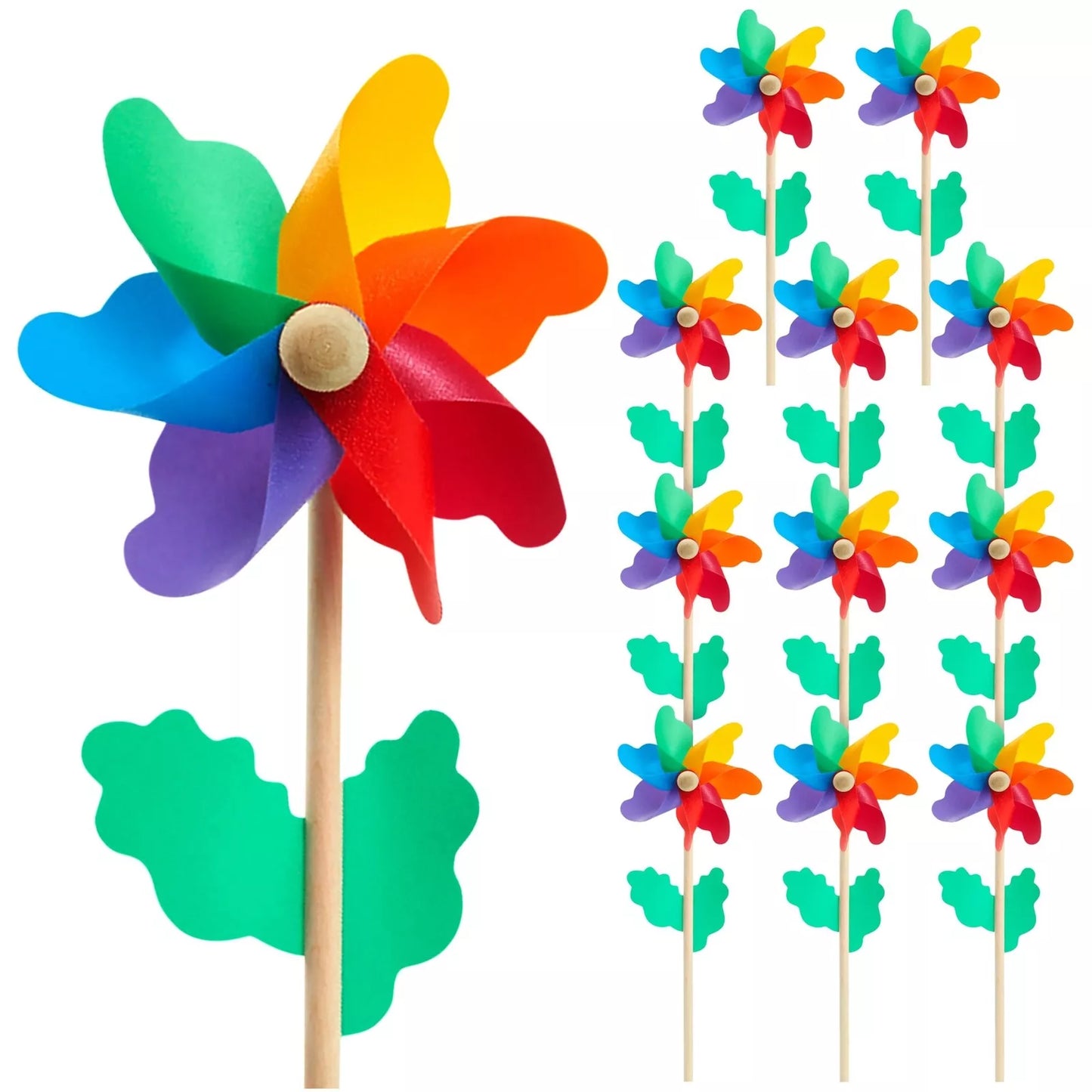 12-Pack Rainbow Flower Pinwheels