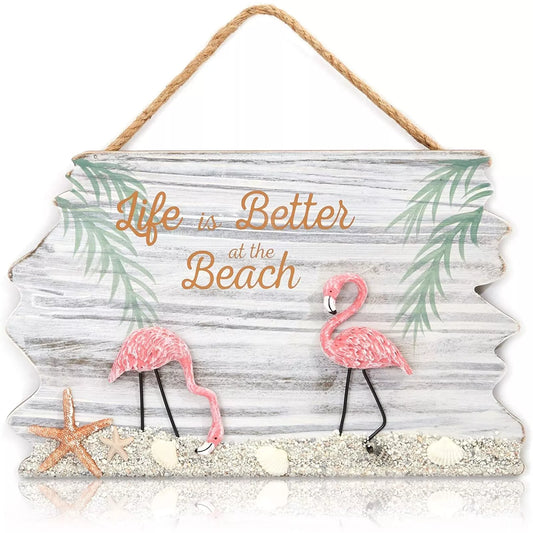 Flamingo 'Life is Better at The Beach' Hanging Wall Decoration