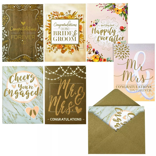 36 Pack Engagement and Wedding Cards for Couples with Envelopes, 6 Designs, 5x7"