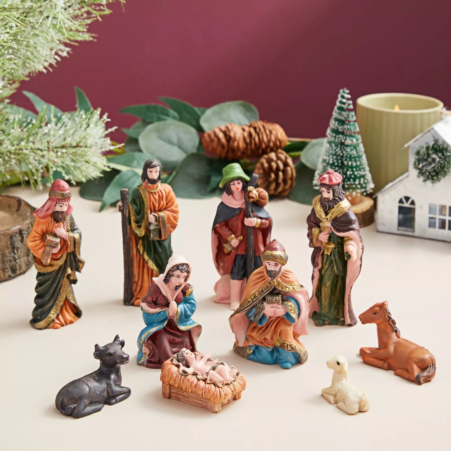 10-Piece Mini Christmas Nativity Scene Figurine Set