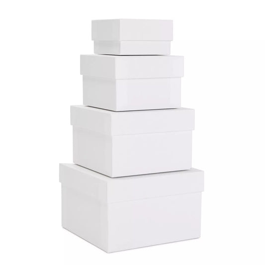 4-Pack Square Nesting Gift Boxes with Lids – White