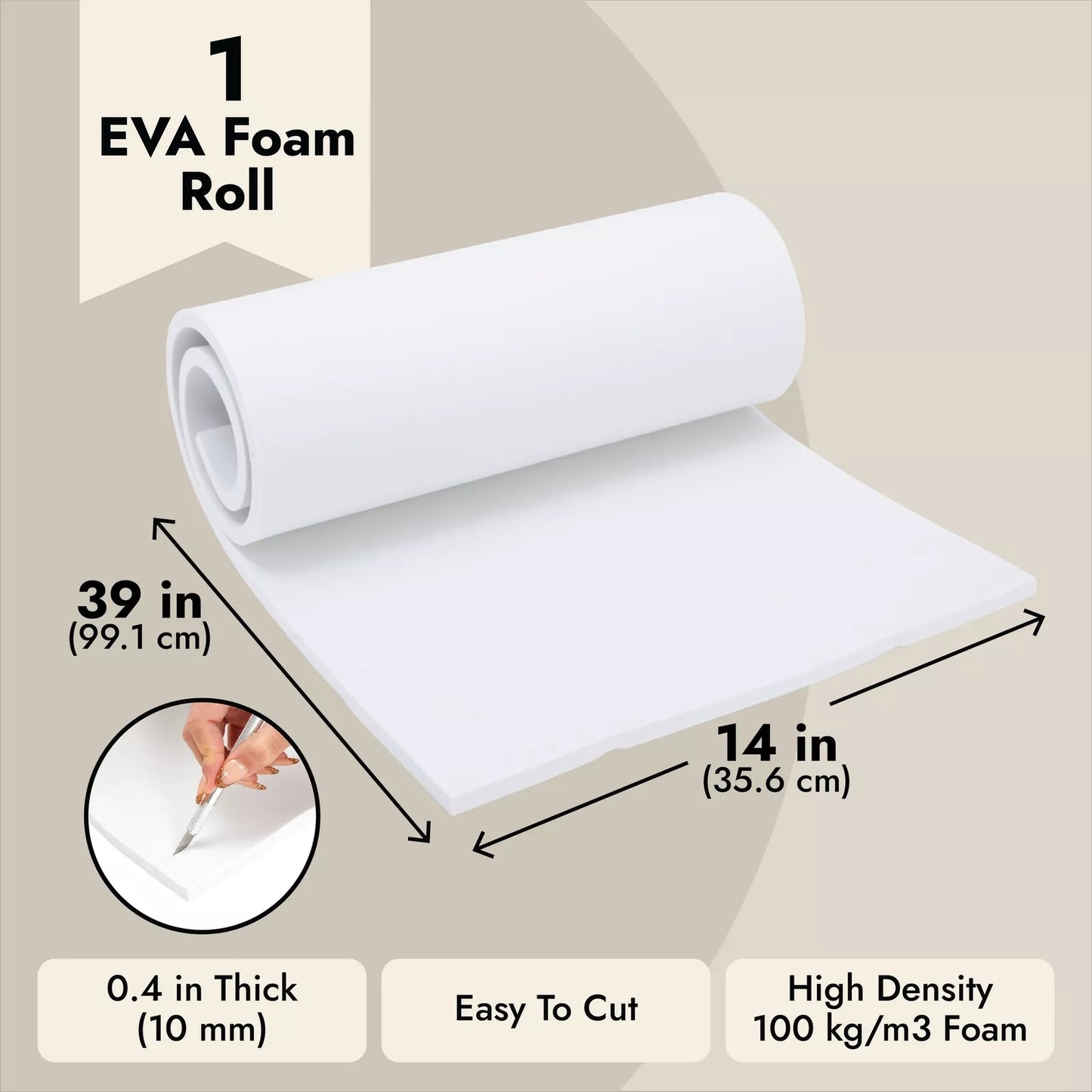 White High-Density EVA Foam Sheet, 10mm, 14 x 39 Inch