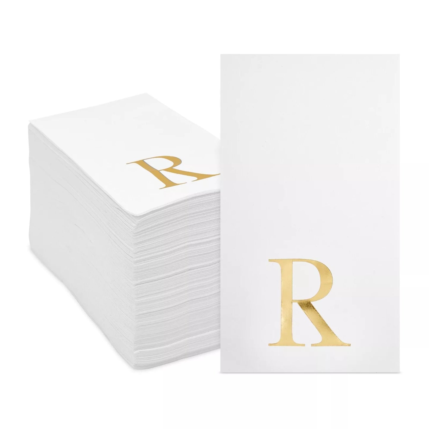 100 Pack Gold Foil Initial Letter R White Monogram Paper Napkins, 4 x 8 In