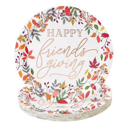 Happy Friendsgiving Rose Gold Paper Plates (10 Inches, 24 Pack)