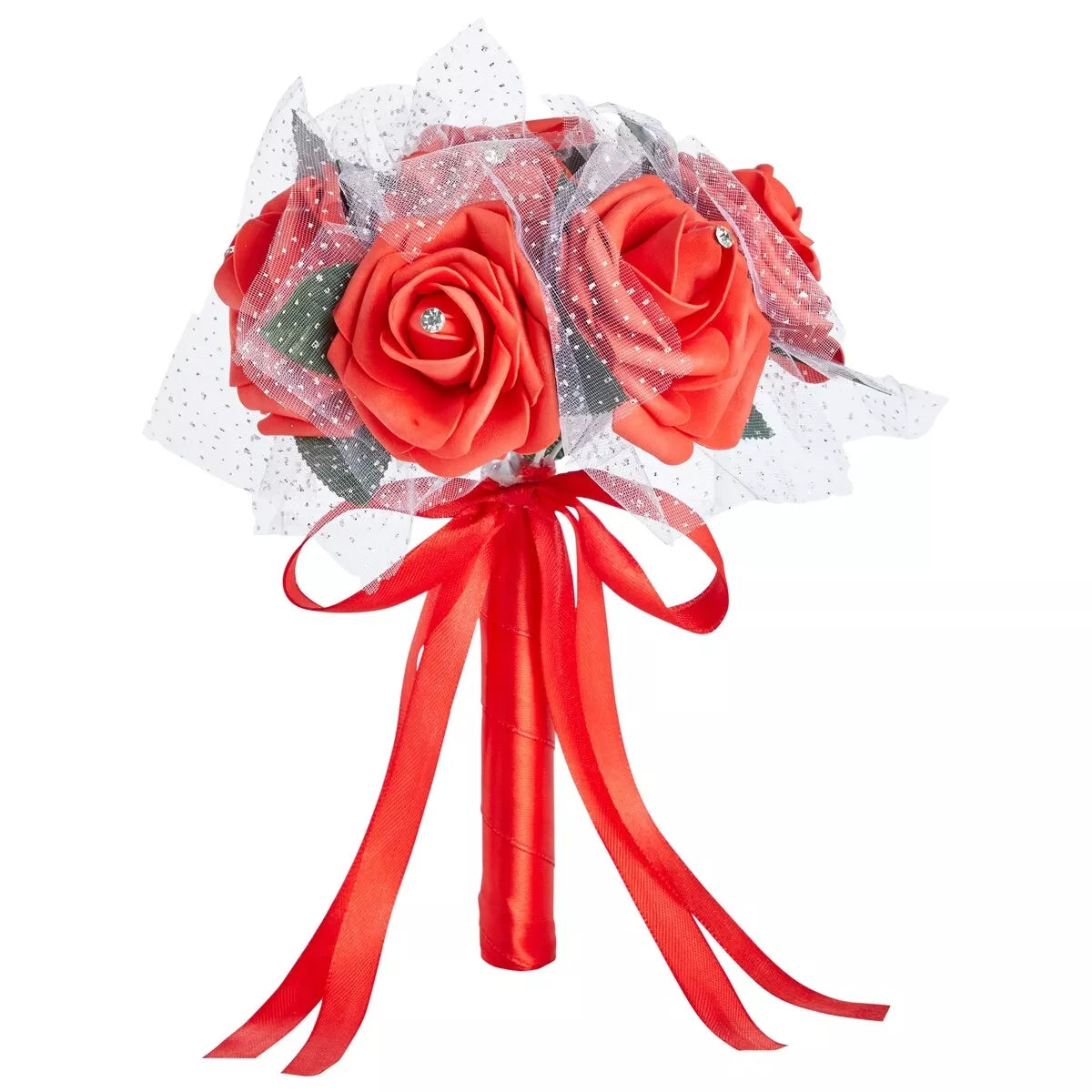 9.5 Inch Red Artificial Foam Roses Bouquet