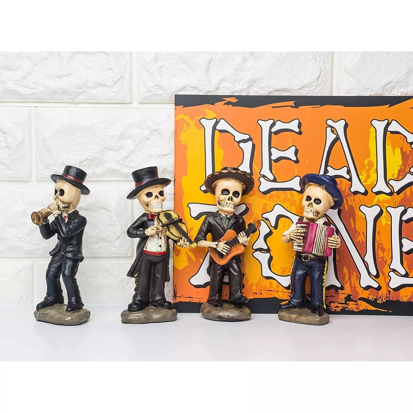 4-Pack 5.5-Inch Skeleton Figurines, Skull Mariachi Band