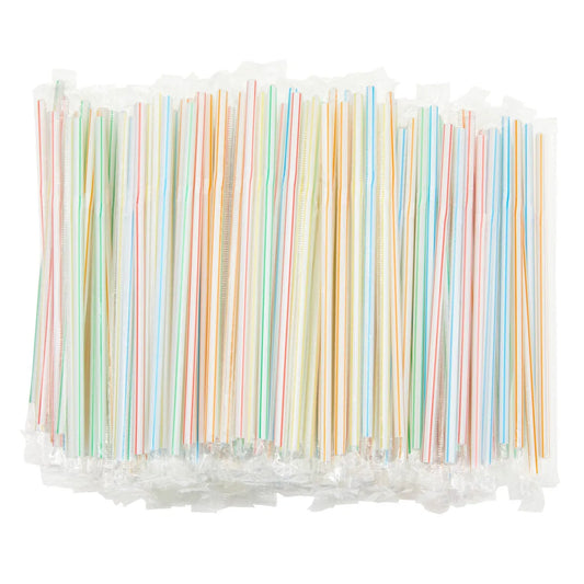 500 pcs Plastic Flexible Drinking Straws Striped Disposable Individually Wrapped