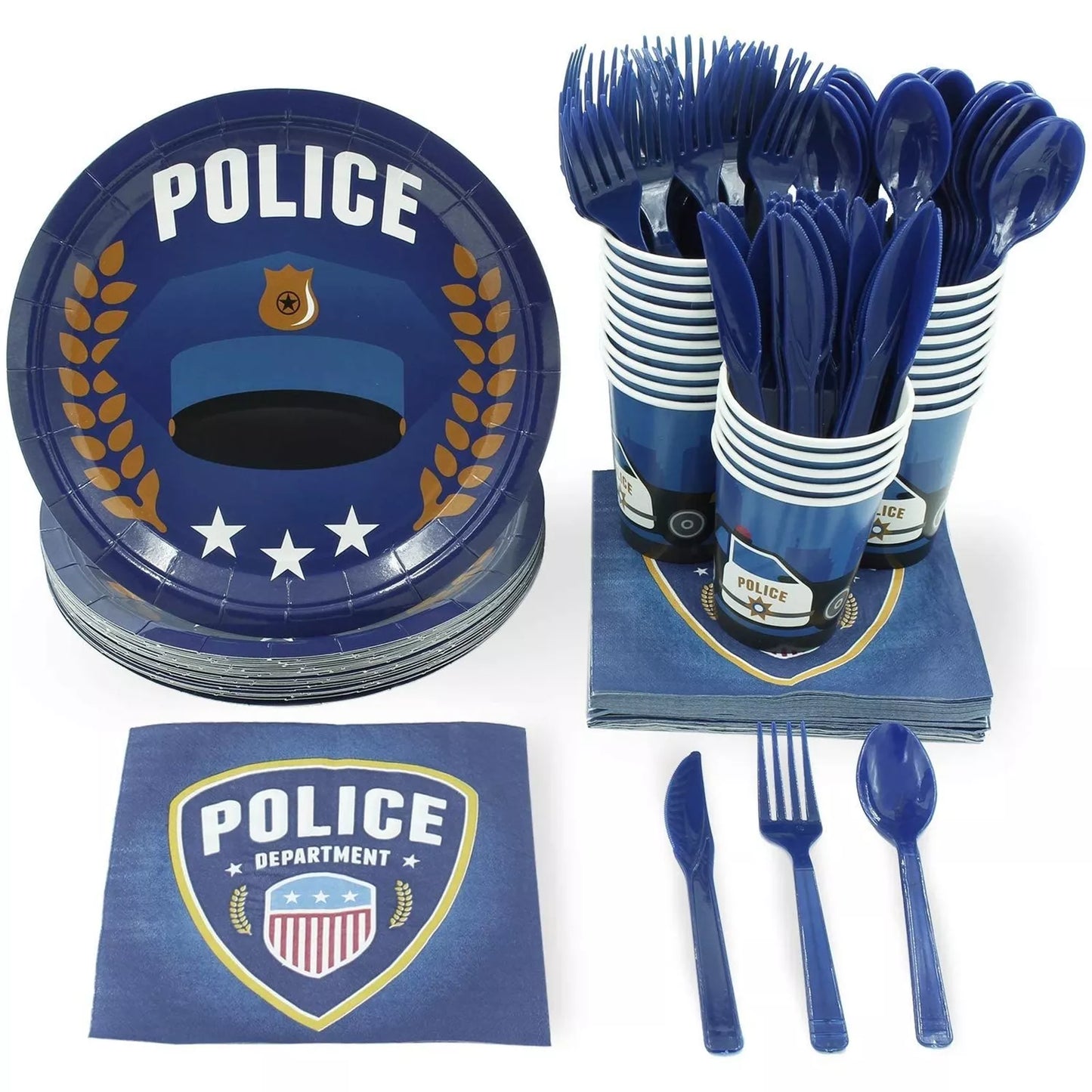 24 Set Disposable Dinnerware Tableware for Police Party Boys Kids Birthdays