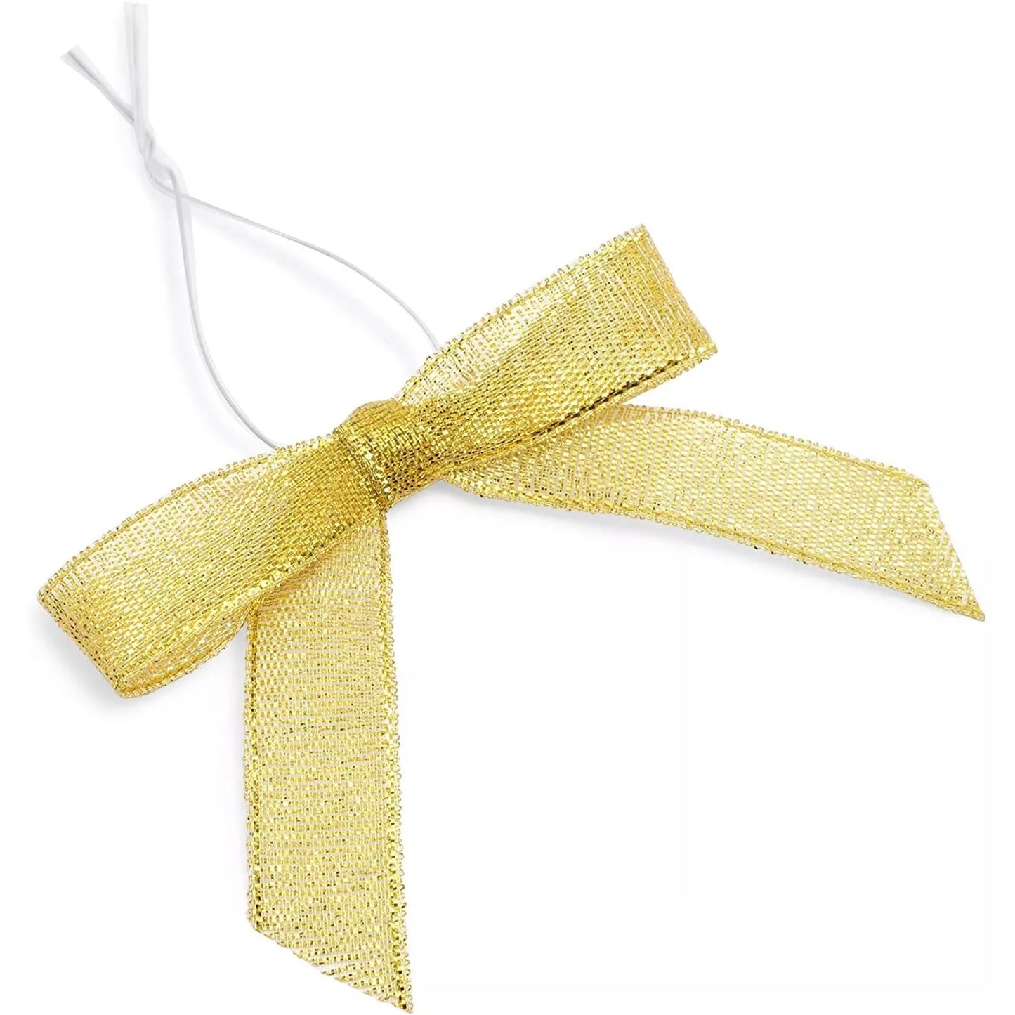 100-Pack Twist Tie Bows - Metallic Gold Pre-Tied Satin Ribbon, 2.5 x 3 in