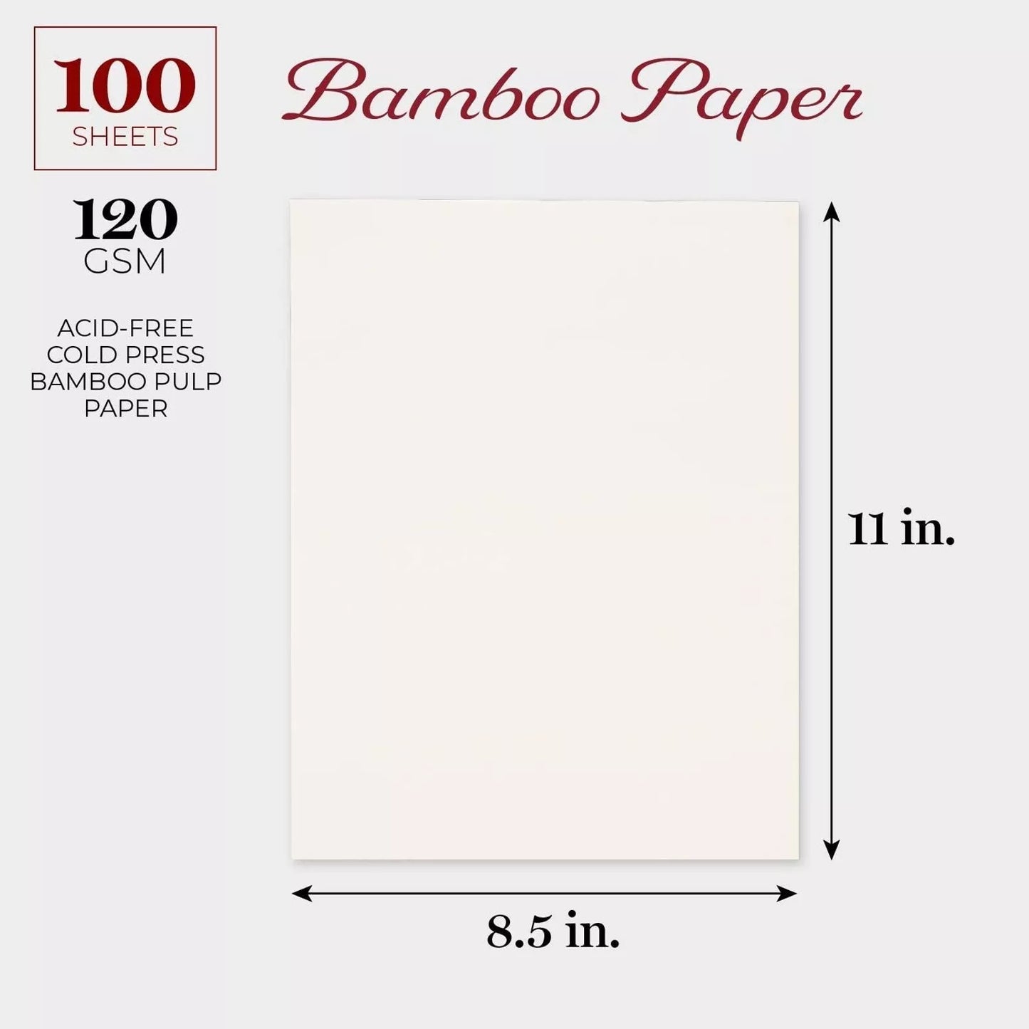 100-Pack Cold Press Bamboo Paper Sheets, 8.5x11 Inch