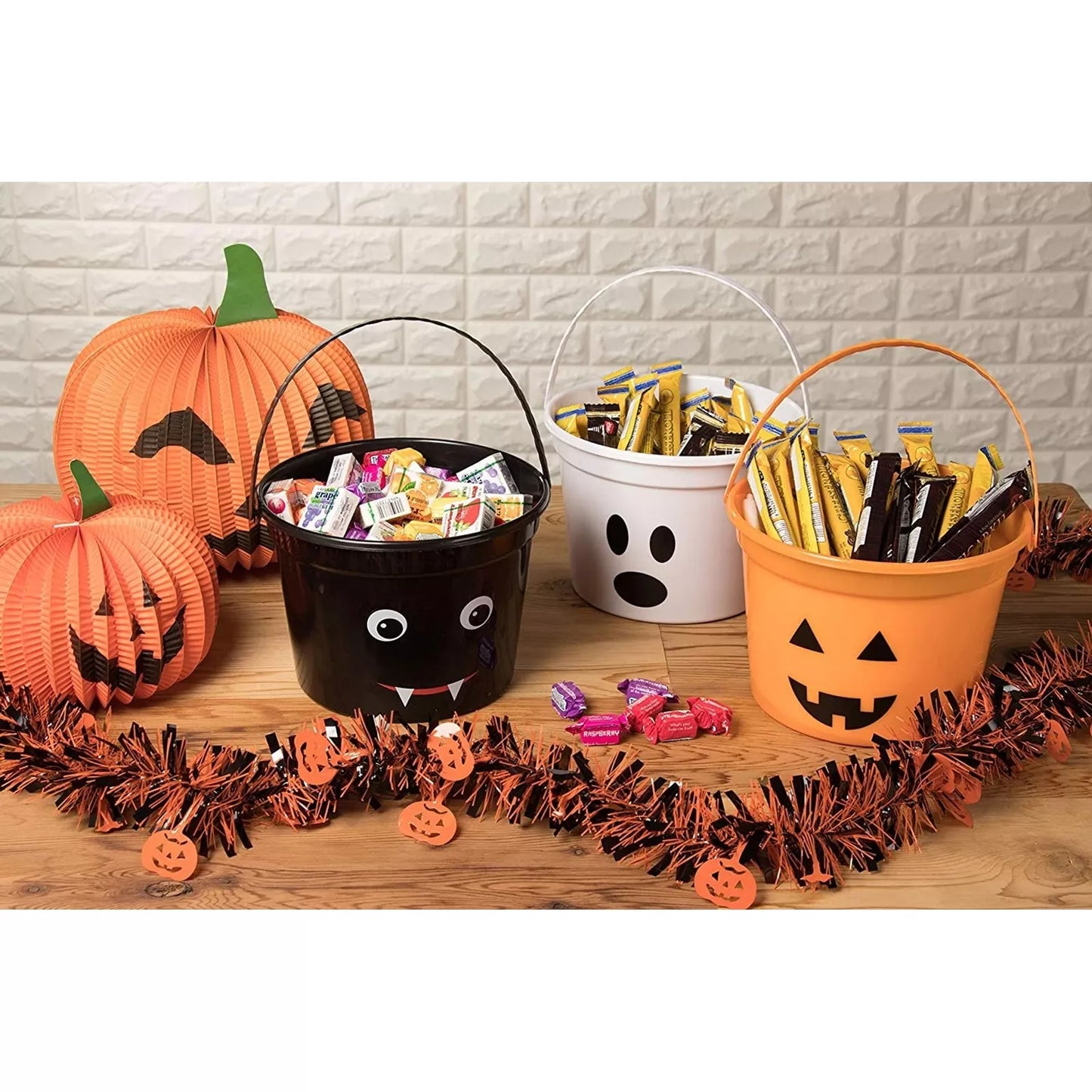 3 Pack Halloween Trick or Treat Bucket with Handle for Candy, Multicolor, 8x6 In