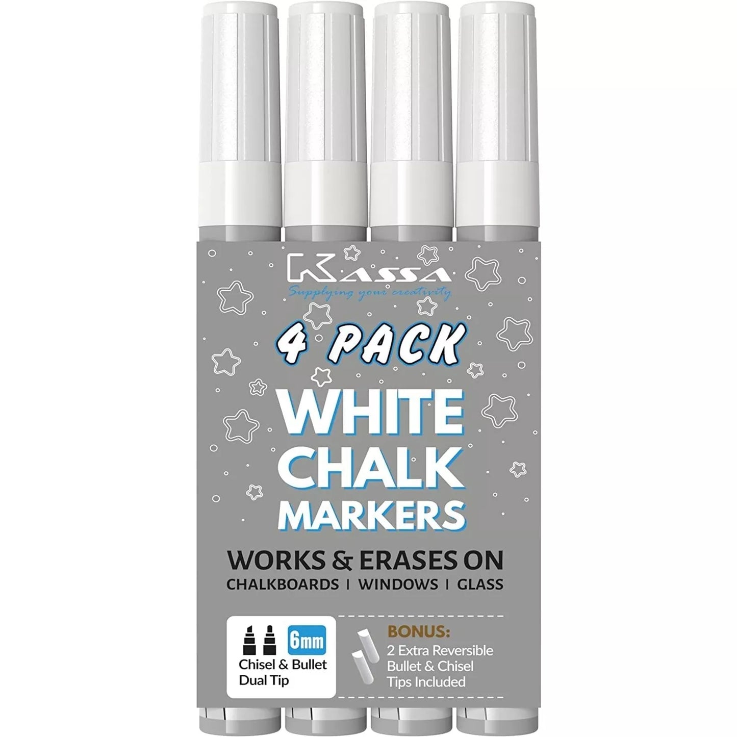 White Chalk Markers, 6 MM, 4 pack