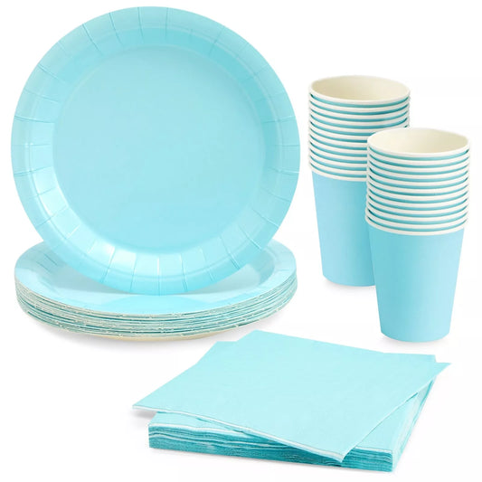 72-Piece Light Blue Disposable Dinnerware Set - Serves 24