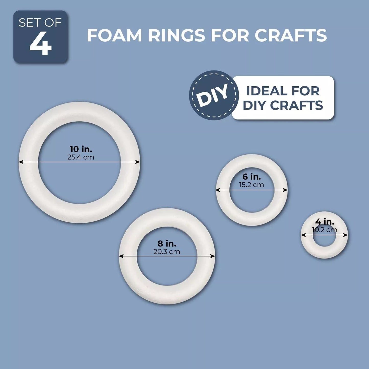 4-Pack White Foam Rings in Various Sizes