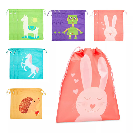 15 Pack Drawstring Gift Bags for Kids' Birthday Party Favors, 10x12"