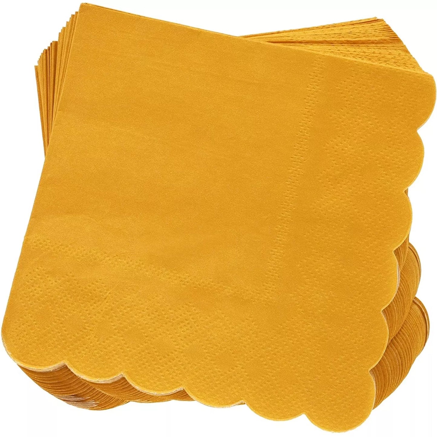 100 Pack Mustard Yellow Scalloped Cocktail Napkins - 5 x 5 in, 2-Ply