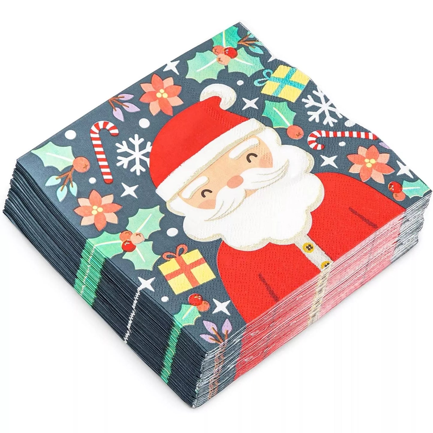 50 ct Christmas Napkins Paper Disposable for Holiday Party Santa Claus 6.5x6.5”